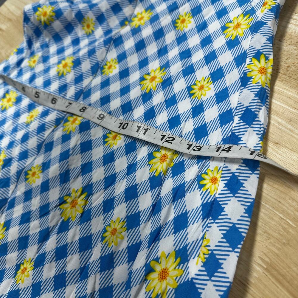 Staud NWT Milla Dress Gingham Daisy Plaid Blue White Floral Puff Sleeve Size 2 - Picture 9 of 10